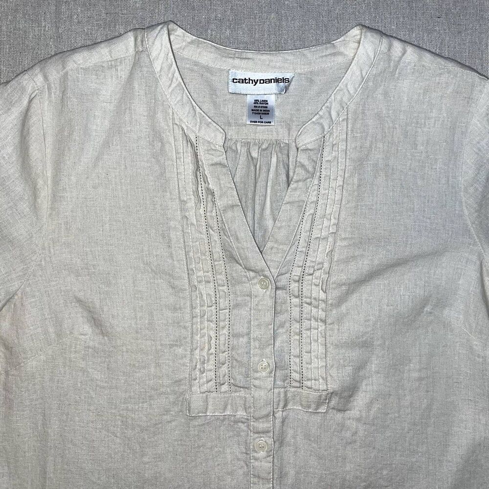 Cathy Daniels | Oatmeal Linen Blend Top | Large - Picture 3 of 8